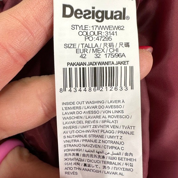 Desigual Pakaian Jadi Wanita Jacket Womens 42 Puffer Red Bright Knit Embroidered - Picture 6 of 8
